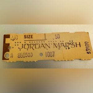 Vintage 1960s Jordan Marsh Dept Store Punch Card Price Tag New England Rare HTF